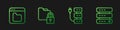 Set line Server, Browser files, Folder and lock and Data, Web Hosting. Gradient color icons. Vector Royalty Free Stock Photo