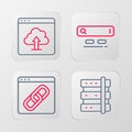Set line Server, Browser window, Search engine and Cloud upload icon. Vector Royalty Free Stock Photo