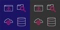 Set line Server, Cloud and shield, Search with folder and Browser exclamation mark icon. Vector