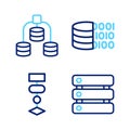 Set line Server, Data, Algorithm, Binary code and icon. Vector Royalty Free Stock Photo