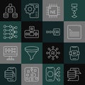 Set line Server, Data, Artificial intelligence AI, Web developer programming code, Processor CPU, Neural network, and Royalty Free Stock Photo