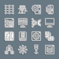 Set line Server, Data, Artificial intelligence robot, Computer monitor, Neural network, Algorithm, api interface, and Royalty Free Stock Photo