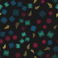 Set line Server, Data, Binary code, Photo retouching and Neural network on seamless pattern. Vector Royalty Free Stock Photo