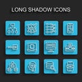 Set line Server, Data, Humanoid robot, Algorithm, Artificial intelligence AI, Processor CPU, and icon. Vector