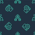Set line Server, Data, Neural network and Algorithm on seamless pattern. Vector Royalty Free Stock Photo