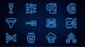 Set line Server, Data, Neural network, Binary code, Funnel filter, Algorithm, and icon. Vector