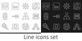 Set line Server, Data, Neural network, Binary code, Mobile phone, Algorithm and Web developer programming icon. Vector