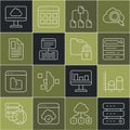 Set line Server, Data, Web Hosting, analysis, Search engine, Folder tree, File document, Cloud technology data transfer Royalty Free Stock Photo