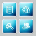 Set line Server, Data, Web Hosting, Arrow growth gear, Magnifying glass and and icon. Vector