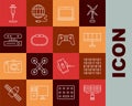 Set line Server, Data, Web Hosting, Binary code, Solar energy panel, Laptop, Smartwatch, Motion sensor, Syringe and