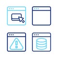 Set line Server, Data, Web Hosting, Browser with exclamation mark, window and files icon. Vector Royalty Free Stock Photo