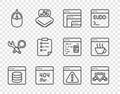Set line Server, Data, Web Hosting, Browser with shield, Software, Page 404 error, Computer mouse, Clipboard checklist