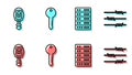 Set line Server, Data, Web Hosting, Car key with remote, Key and Barbed wire icon. Vector