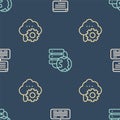 Set line Server, Data, Web Hosting, Cloud technology data transfer and Network cloud connection on seamless pattern