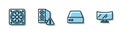 Set line Server, Data, Web Hosting, Computer cooler, Case of computer and monitor screen icon. Vector