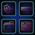Set line Server, Data, Web Hosting, Document folder, Wireless charger and Smart glasses. Gradient color icons. Vector