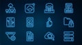 Set line Server, Data, Web Hosting, Folder and lock, Hangar with servers, Hard disk drive HDD, Computer network, export