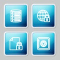 Set line Server, Data, Web Hosting, Global lockdown, Document and and Safe icon. Vector Royalty Free Stock Photo