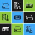 Set line Server, Data, Web Hosting, Keyboard and Case of computer icon. Vector Royalty Free Stock Photo