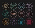 Set line Server, Data, Web Hosting, Laptop and lock, Network cloud connection, Password protection, Open padlock, Shield Royalty Free Stock Photo