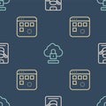 Set line Server, Data, Web Hosting, Loading data window and Cloud computing lock on seamless pattern. Vector Royalty Free Stock Photo