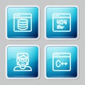 Set line Server, Data, Web Hosting, Page with 404 error, Hacker coder and Software icon. Vector