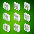 Set line Server, Data, Web Hosting, Processor with CPU, File missing, Loading data window, analysis, Search concept Royalty Free Stock Photo