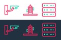 Set line Server, Data, Web Hosting, Security camera and Antenna icon. Vector Royalty Free Stock Photo