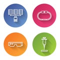 Set line Server, Data, Web Hosting, Smartwatch, Smart glasses and Syringe. Color circle button. Vector