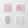 Set line Server, Data, Web Hosting, Traffic light, Graphic tablet and Electrical outlet icon. Vector Royalty Free Stock Photo