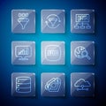 Set line Server, Financial growth, Network cloud connection, Data analysis, Pie chart infographic, Binary code and Royalty Free Stock Photo