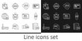 Set line Server 5G network, Smart watch, Phone with, Digital speed meter, Globe Sim Card, and icon. Vector Royalty Free Stock Photo