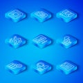 Set line Server and gear, Monitor with graph chart, Network cloud connection, Data stream, Processor CPU and Server Royalty Free Stock Photo