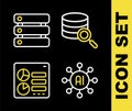 Set line Server, Neural network, Computer api interface and Data icon. Vector Royalty Free Stock Photo