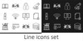 Set line Server security with lock, Document and, Lock, Wifi locked, USB flash drive, Laptop, on monitor and Cyber icon