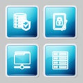 Set line Server with shield, Tablet closed padlock, FTP folder and Server, Data, Web Hosting icon. Vector Royalty Free Stock Photo