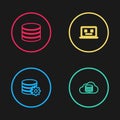 Set line Setting database server, Cloud, Dead laptop and Database icon. Vector Royalty Free Stock Photo