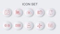 Set line Setting database server, Stereo speaker, Cloud, Kayak and paddle, Calendar with check mark, Delete file Royalty Free Stock Photo