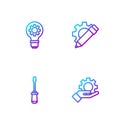 Set line Settings in the hand, Screwdriver, Light bulb gear and Pencil. Gradient color icons. Vector
