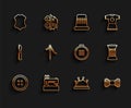 Set line Sewing button for clothes, machine, Leather, Needle bed and needles, thread spool, sewing with, and Round Royalty Free Stock Photo