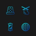 Set line Sewing button, thread spool, Thimble for sewing and Knitting needles. Gradient color icons. Vector Royalty Free Stock Photo