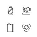 Set line Sewing chalk, Textile fabric roll, thread on spool and machine icon. Vector Royalty Free Stock Photo