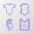 Set line Sewing Pattern, French curves, Leather and Baby clothes icon. Vector Royalty Free Stock Photo