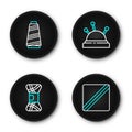 Set line Sewing Pattern, Yarn, Needle bed and needles and thread icon. Vector Royalty Free Stock Photo