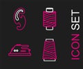 Set line Sewing thread on spool, Electric iron, and French curves icon. Vector Royalty Free Stock Photo