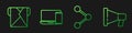 Set line Share, Envelope, Monitor and phone and Megaphone. Gradient color icons. Vector