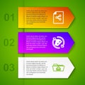 Set line Share file, Refund money, Folder upload and Car sharing. Business infographic template. Vector
