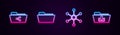 Set line Share folder, Folder, Network and download. Glowing neon icon. Vector Royalty Free Stock Photo