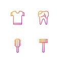 Set line Shaving razor, Hairbrush, T-shirt and Broken tooth. Gradient color icons. Vector