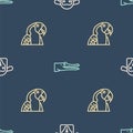 Set line Sheep head, Macaw parrot and Crocodile on seamless pattern. Vector